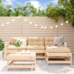 Vidaxl 5-Piece Solid Pine Wood Patio Lounge Set - Outdoor Furniture With Cushions, Modular Sofa, Chairs, Footstools/Table, Beige Comfort