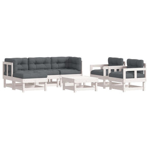 Vidaxl 7-Piece Solid Pinewood Patio Lounge Set With Cushions - Modular White Outdoor Furniture Set For Garden, Terrace Or Patio