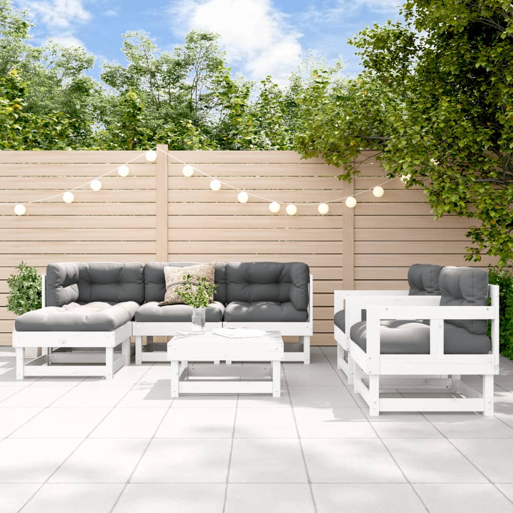 Vidaxl 7-Piece Solid Pinewood Patio Lounge Set With Cushions - Modular White Outdoor Furniture Set For Garden, Terrace Or Patio