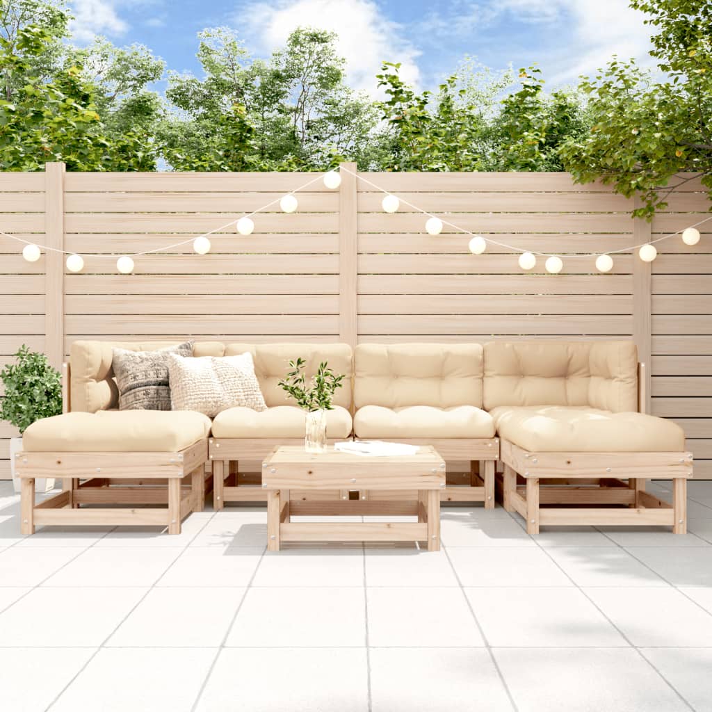 Vidaxl Patio Lounge Set With Cushions - 7 Piece Outdoor Furniture Set, Solid Pine Wood, Sturdy Frame, Comfortable Seating, Modular Design, Natural Brown