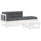 Vidaxl Solid Pine Wood Patio Lounge Set - White, Outdoor Furniture With Cushions, Modular 4Pc, Suitable For Garden/Terrace
