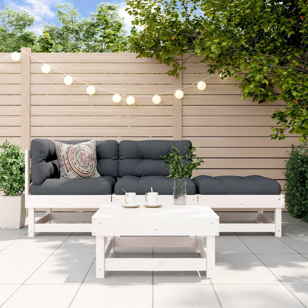 Vidaxl Solid Pine Wood Patio Lounge Set - White, Outdoor Furniture With Cushions, Modular 4Pc, Suitable For Garden/Terrace