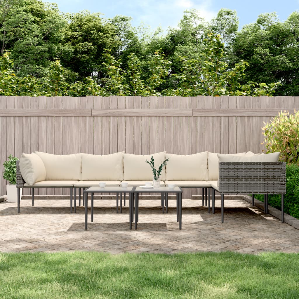 Vidaxl Patio Furniture Set 8 Piece, Outdoor Furniture Set, Outdoor Lounge Set, Outdoor Table And Chair With Cushions, Gray Poly Rattan