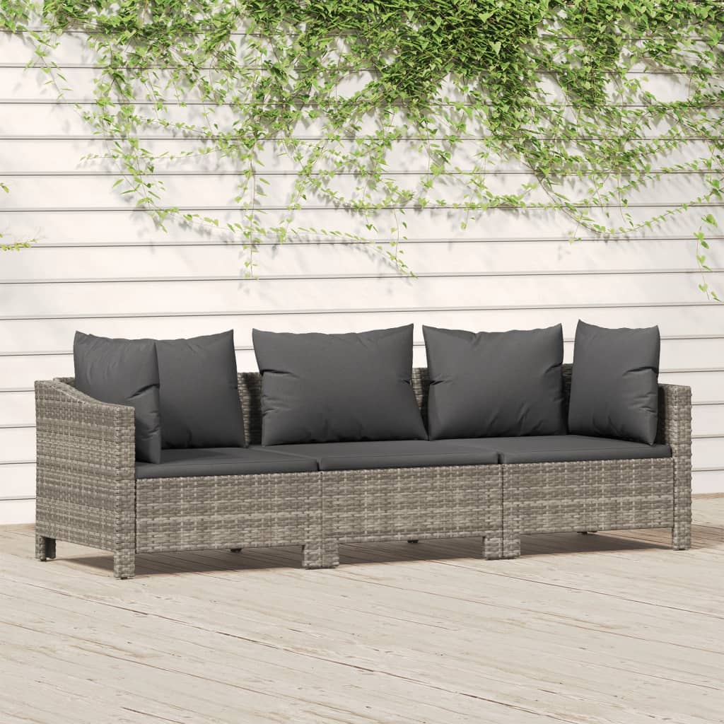 Vidaxl Patio Lounge Set - 3 Piece Outdoor Furniture In Gray, Durable Poly Rattan & Powder-Coated Steel, Designed For Comfort, Weather-Resistant, Easy Assembly, Stylish Modern Design.