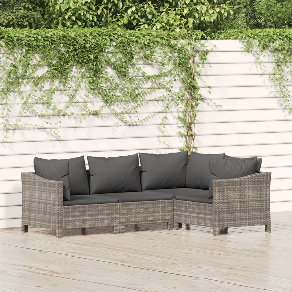 Vidaxl Modern Patio Lounge Set - 4 Piece Outdoor Furniture Set With Gray Poly Rattan, Stable Steel Frame, And Comfortable Cushions