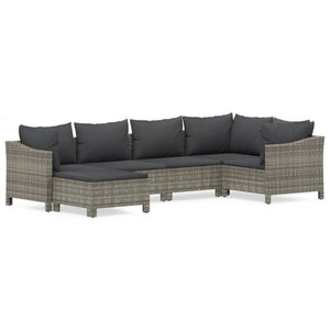 Vidaxl 6 Piece Modern Patio Lounge Set With Cushions, Gray Poly Rattan Outdoor Furniture With Stable Steel Frame, Modular Design, Comfortable Seats