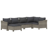 Vidaxl 6 Piece Modern Patio Lounge Set With Cushions, Gray Poly Rattan Outdoor Furniture With Stable Steel Frame, Modular Design, Comfortable Seats