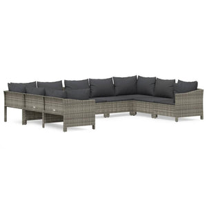 Vidaxl Modern Gray Pe Rattan 9 Piece Patio Lounge Set With Cushions - Modular Outdoor Furniture Set For Patio Or Garden