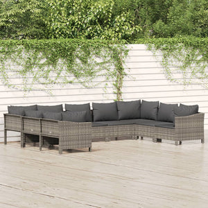 Vidaxl Modern Gray Pe Rattan 9 Piece Patio Lounge Set With Cushions - Modular Outdoor Furniture Set For Patio Or Garden