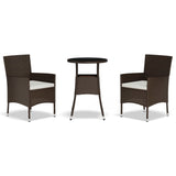 Vidaxl 3-Piece Brown Poly Rattan Patio Bistro Set Includes Cushioned Chairs And Tempered Glass Top Table – Sturdy, Weather-Resistant And Comfortable Outdoor Furniture For Deck, Garden, Lounge Area