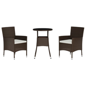 Vidaxl 3-Piece Brown Poly Rattan Patio Bistro Set Includes Cushioned Chairs And Tempered Glass Top Table – Sturdy, Weather-Resistant And Comfortable Outdoor Furniture For Deck, Garden, Lounge Area