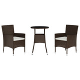 Vidaxl 3-Piece Brown Poly Rattan Patio Bistro Set Includes Cushioned Chairs And Tempered Glass Top Table – Sturdy, Weather-Resistant And Comfortable Outdoor Furniture For Deck, Garden, Lounge Area