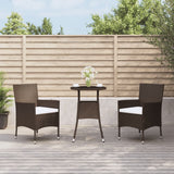 Vidaxl 3-Piece Brown Poly Rattan Patio Bistro Set Includes Cushioned Chairs And Tempered Glass Top Table – Sturdy, Weather-Resistant And Comfortable Outdoor Furniture For Deck, Garden, Lounge Area