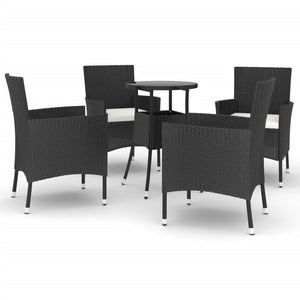 Vidaxl 5-Piece Black Poly Rattan Patio Bistro Set With Cushions – Modern Outdoor Furniture For Garden, Patio, Deck And Lounge Areas