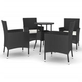 Vidaxl 5-Piece Black Poly Rattan Patio Bistro Set With Cushions – Modern Outdoor Furniture For Garden, Patio, Deck And Lounge Areas