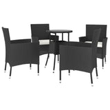 Vidaxl 5-Piece Black Poly Rattan Patio Bistro Set With Cushions – Modern Outdoor Furniture For Garden, Patio, Deck And Lounge Areas