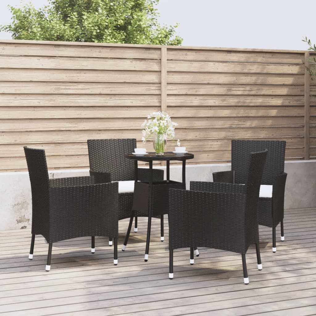 Vidaxl 5-Piece Black Poly Rattan Patio Bistro Set With Cushions – Modern Outdoor Furniture For Garden, Patio, Deck And Lounge Areas