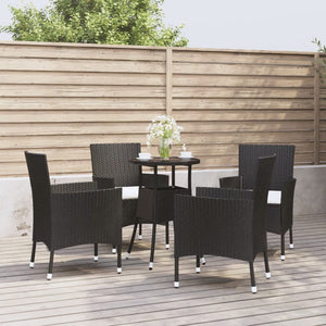 Vidaxl 5-Piece Black Poly Rattan Patio Bistro Set With Cushions – Modern Outdoor Furniture For Garden, Patio, Deck And Lounge Areas