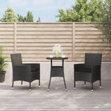 Vidaxl 3 Piece Patio Bistro Set - Black Poly Rattan Outdoor Furniture With Cushions, Powder-Coated Steel Frame, Sturdy Tabletop & Comfortable Design For Patio, Garden & Deck