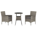 Vidaxl 3-Piece Gray Poly Rattan Patio Bistro Set With Cushions - Powder-Coated Steel Frame For Durability, Comfortable Seating With Armrests, Versatile And Stylish Outdoor Furniture Collection