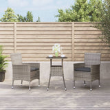 Vidaxl 3-Piece Gray Poly Rattan Patio Bistro Set With Cushions - Powder-Coated Steel Frame For Durability, Comfortable Seating With Armrests, Versatile And Stylish Outdoor Furniture Collection