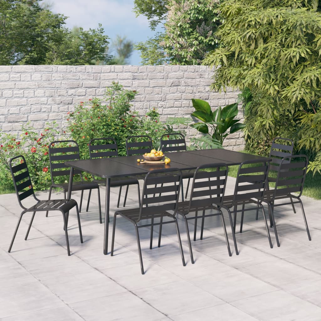 Vidaxl 11-Piece Anthracite Steel Patio Dining Set - Modern Outdoor Furniture With Stackable Chairs And Spacious Table For Garden, Balcony And Porch