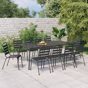 Vidaxl 11-Piece Anthracite Steel Patio Dining Set - Modern Outdoor Furniture With Stackable Chairs And Spacious Table For Garden, Balcony And Porch