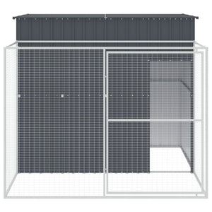 Vidaxl Dog House, Dog Kennel With Run, Dog Cage With Lockable Door And Latch, Pet House For Small Animals, Anthracite Galvanised Steel