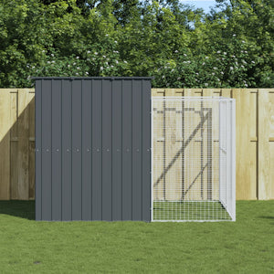 Vidaxl Dog House, Dog Kennel With Run, Dog Cage With Lockable Door And Latch, Pet House For Small Animals, Anthracite Galvanised Steel