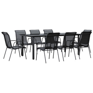 Vidaxl 9-Piece Patio Dining Set - Elegant Black Steel & Textilene Outdoor Furniture - Garden, Patio Centerpiece With Durable Design