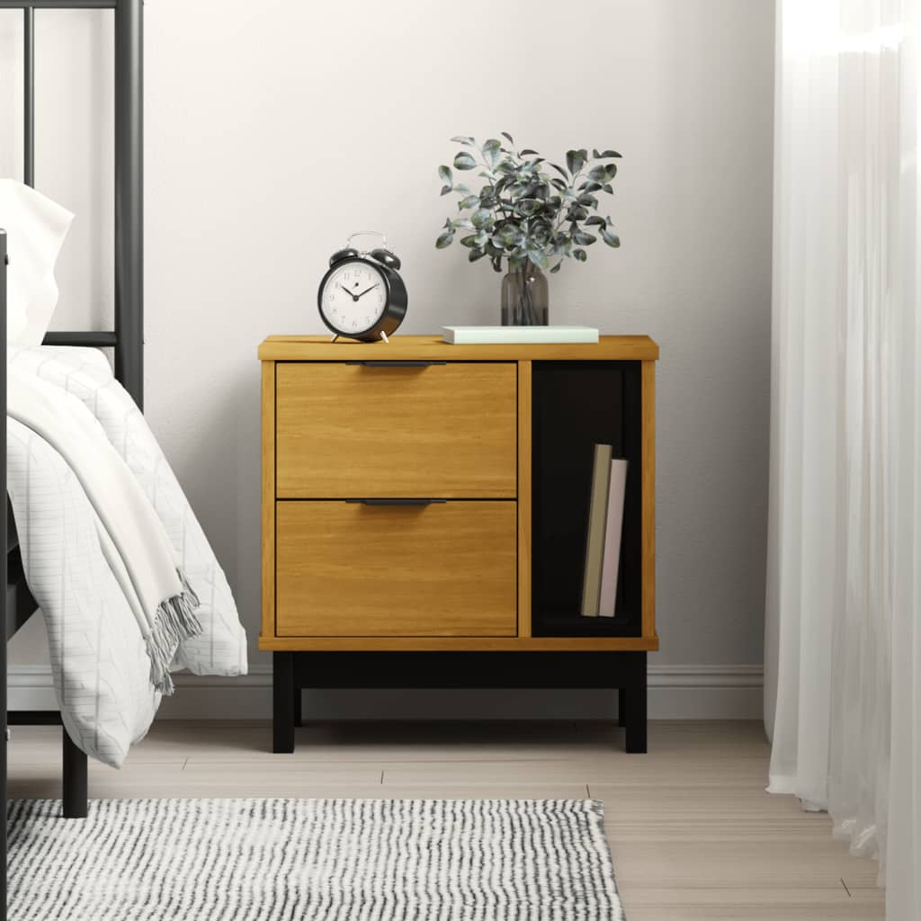 Vidaxl Bedside Cabinet Flam - Solid Pine Wood Nightstand With 2 Drawers & 1 Compartment, Oak Color Finish, Easy To Clean