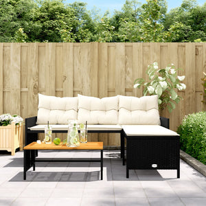 Vidaxl L-Shaped Patio Sofa Set - Black Poly Rattan Outdoor Furniture With Acacia Wood Table And Cream White Cushions