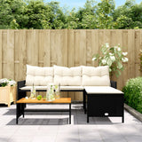 Vidaxl L-Shaped Patio Sofa Set - Black Poly Rattan Outdoor Furniture With Acacia Wood Table And Cream White Cushions