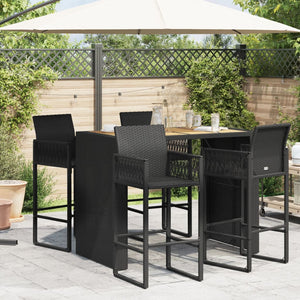 Vidaxl Patio Table With Acacia Wood Top - Outdoor Furniture - Black Poly Rattan Frame - Powder-Coated Steel - 57.1' Length X 31.5' Width X 43.3' Height - Rectangular Modern Garden Table