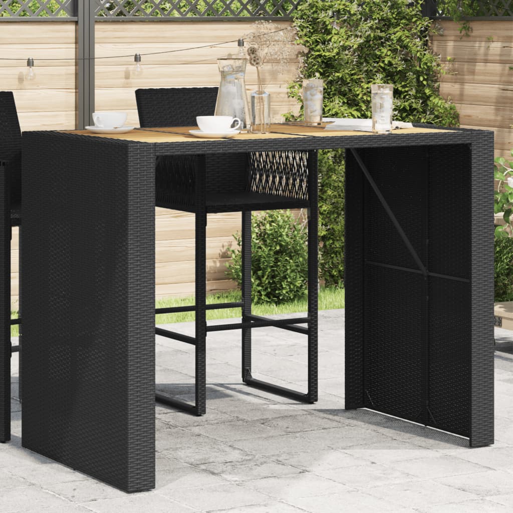 Vidaxl Patio Table With Acacia Wood Top - Outdoor Furniture - Black Poly Rattan Frame - Powder-Coated Steel - 57.1' Length X 31.5' Width X 43.3' Height - Rectangular Modern Garden Table