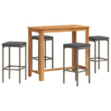 Vidaxl 5-Piece Patio Bar Set - Gray Poly Rattan And Solid Acacia Wood, Contemporary Outdoor Furniture With Cushions, Grey, 3295284