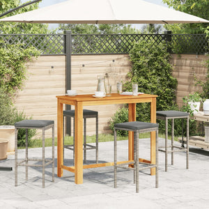Vidaxl 5-Piece Patio Bar Set - Gray Poly Rattan And Solid Acacia Wood, Contemporary Outdoor Furniture With Cushions, Grey, 3295284