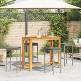 Vidaxl 5-Piece Patio Bar Set - Gray Poly Rattan And Solid Acacia Wood, Contemporary Outdoor Furniture With Cushions, Grey, 3295284
