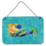 Caroline'S Treasures 8724Ds812 Blonde Mermaid On Teal Wall Or Door Hanging Prints, 8 X 12, Multicolor