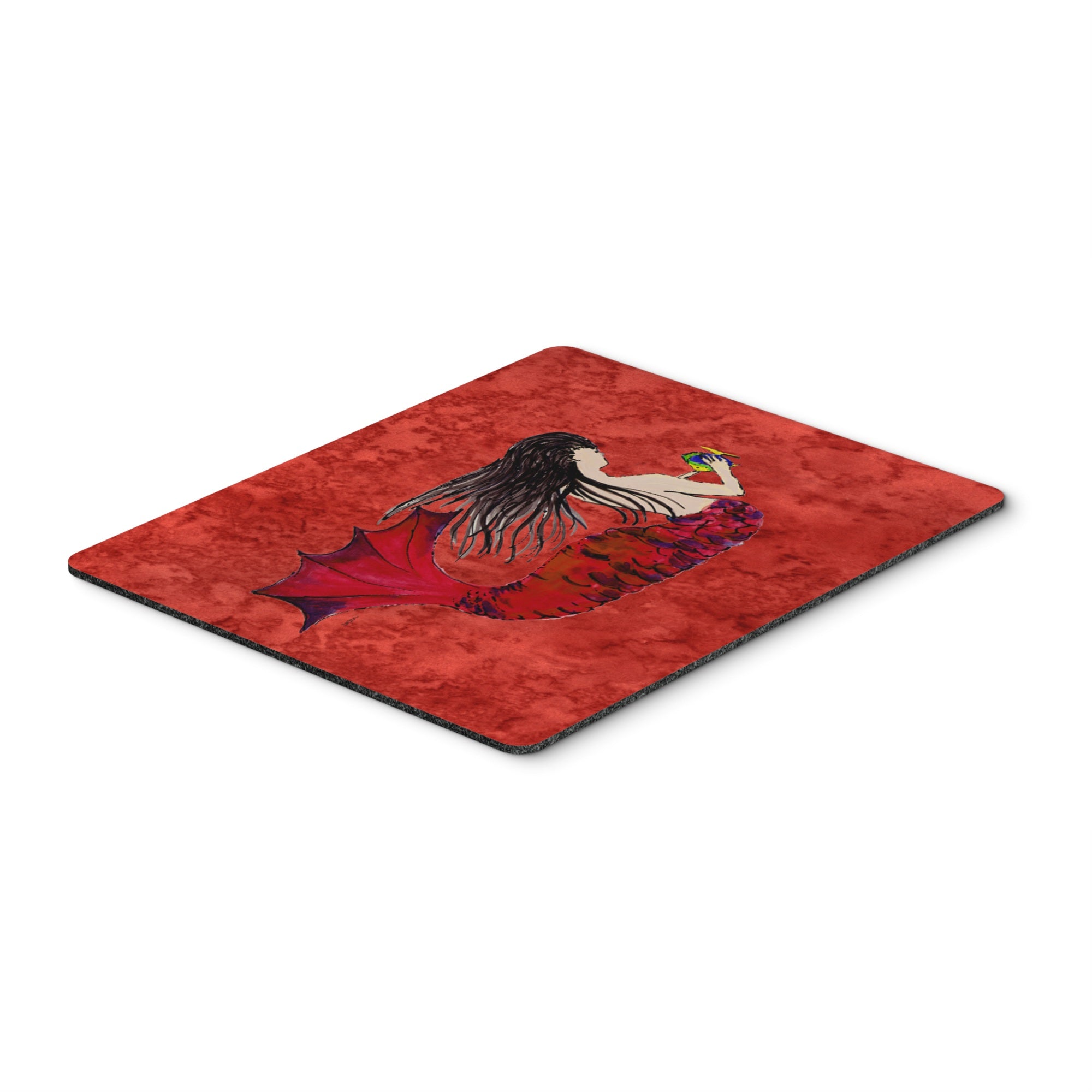 Caroline'S Treasures Black Haired Mermaid On Red Mouse Pad/Hot Pad/Trivet (8726Mp)