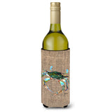 Blue Crab On Faux Burlap Wine Bottle Beverage Insulator Beverage Insulator Hugger