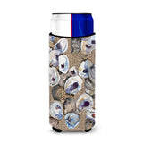 Oyster On Faux Burlap Ultra Beverage Insulators For Slim Cans 8734Muk