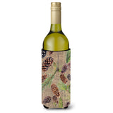 Pine Cones On Faux Burlap Wine Bottle Beverage Insulator Beverage Insulator Hugger