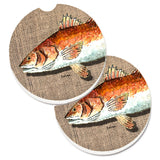 Caroline'S Treasures Red Fish Set Of 2 Cup Holder Car Coasters 8736Carc, 2.56, Multicolor