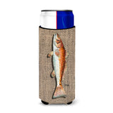 Fish Red Fish On Faux Burlap Ultra Beverage Insulators For Slim Cans 8736Muk