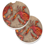 Caroline'S Treasures Cooked Crabs On Faux Burlap Set Of 2 Cup Holder Car Coasters 8742Carc, 2.56, Multicolor