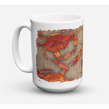 Caroline'S Treasures 8742Cm15 Cooked Crabs On Faux Burlap Microwavable Ceramic Coffee Mug, 15 Oz, Multicolor