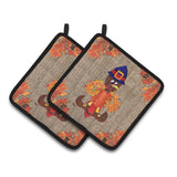 Caroline'S Treasures Thanksgiving Turkey Pilgram Fleur De Lis Pair Of Pot Holders 8743Pthd, 7.5Hx7.5W, Multicolor