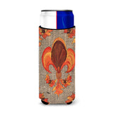 Thanksgiving Turkey Fleur De Lis On Faux Burlap Ultra Beverage Insulators For Slim Cans 8744Muk