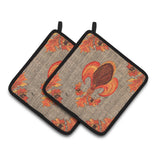 Caroline'S Treasures Thanksgiving Turkey Fleur De Lis Pair Of Pot Holders 8744Pthd, 7.5Hx7.5W, Multicolor
